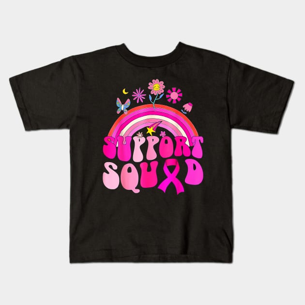 Groovy Rainbow Support Squad Pink Breast Cancer Awareness Kids T-Shirt by everetto